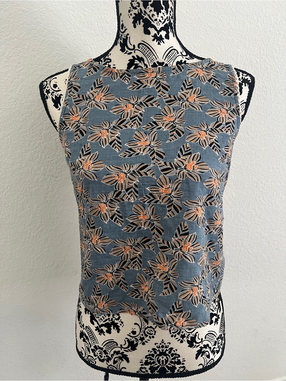 ModCloth Blue Floral Button Back Cotton Tank Top XS Cottagecore